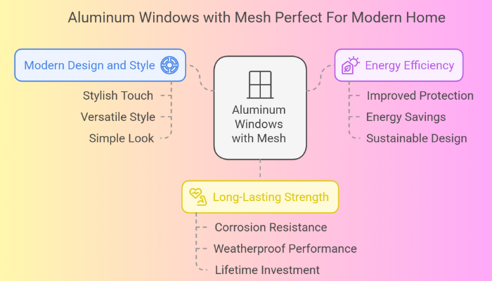 aluminium window with mesh for modern home
